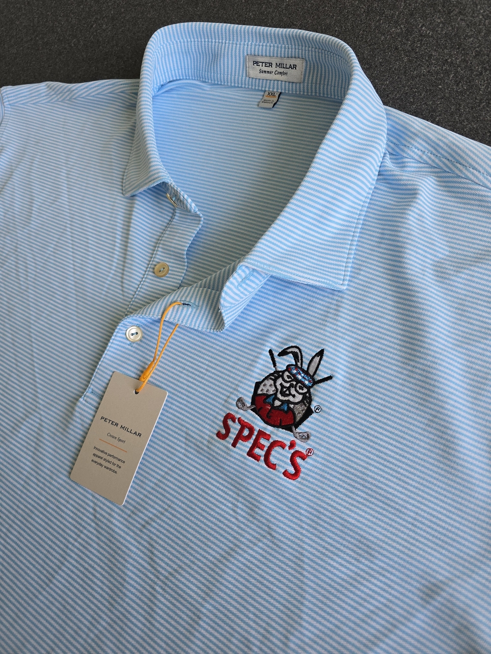 Peter Millar x Spec's Summer Comfort Mesh Golf Polo Men's XXL Blue White Striped
